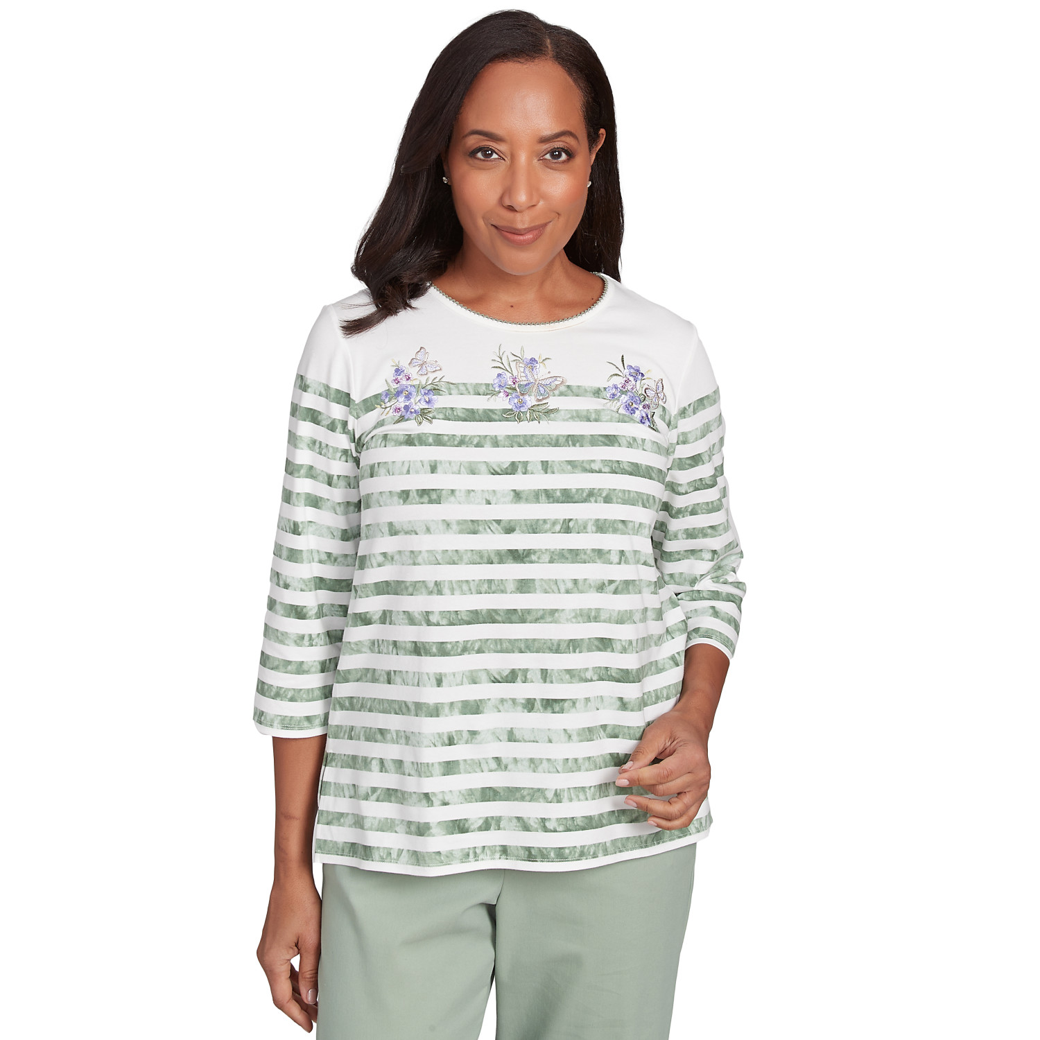 Women's Tie Dye Stripe Embroidered Top