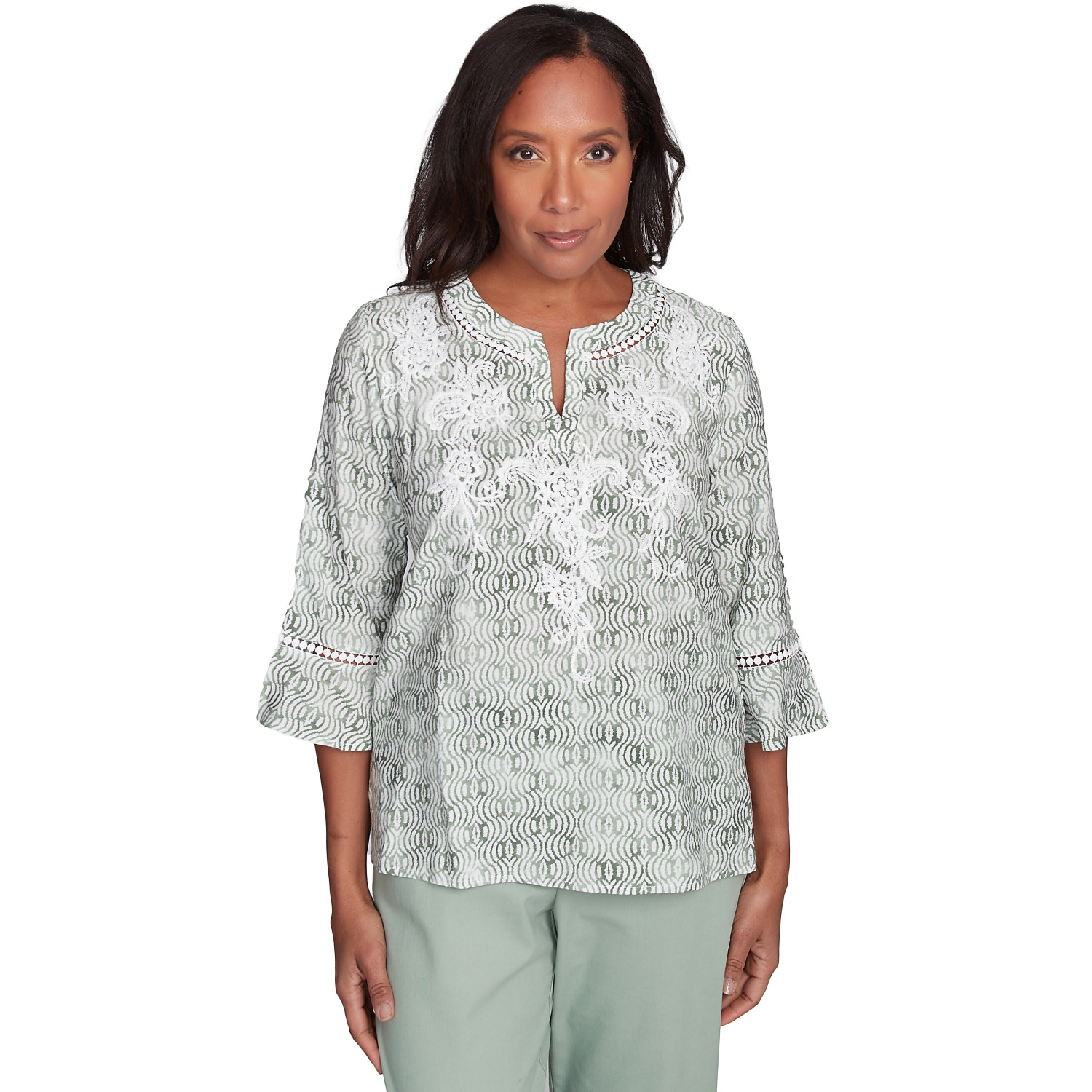 Women's Embroidered Geometric Flare Sleeve Top