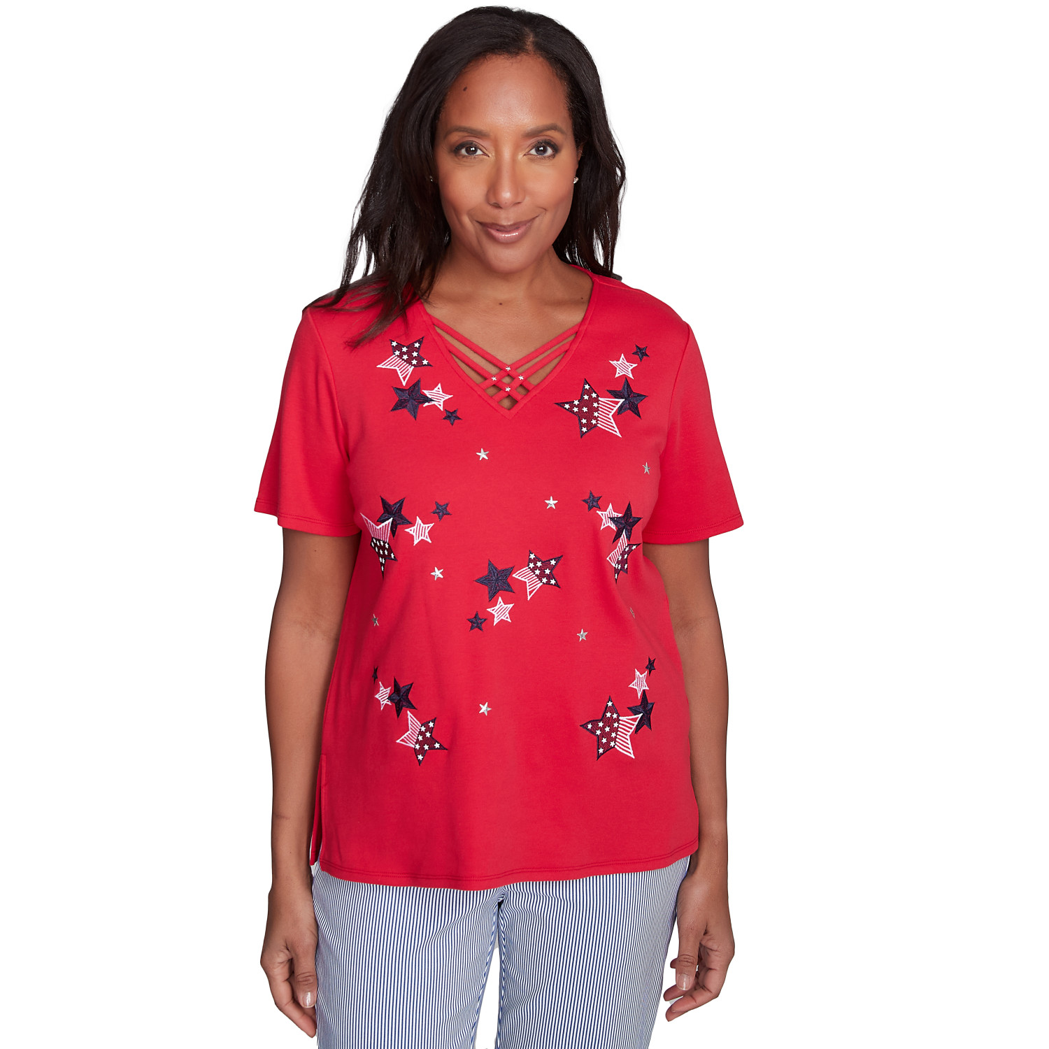 Women's Embroidered Stars Criss-Cross Tee