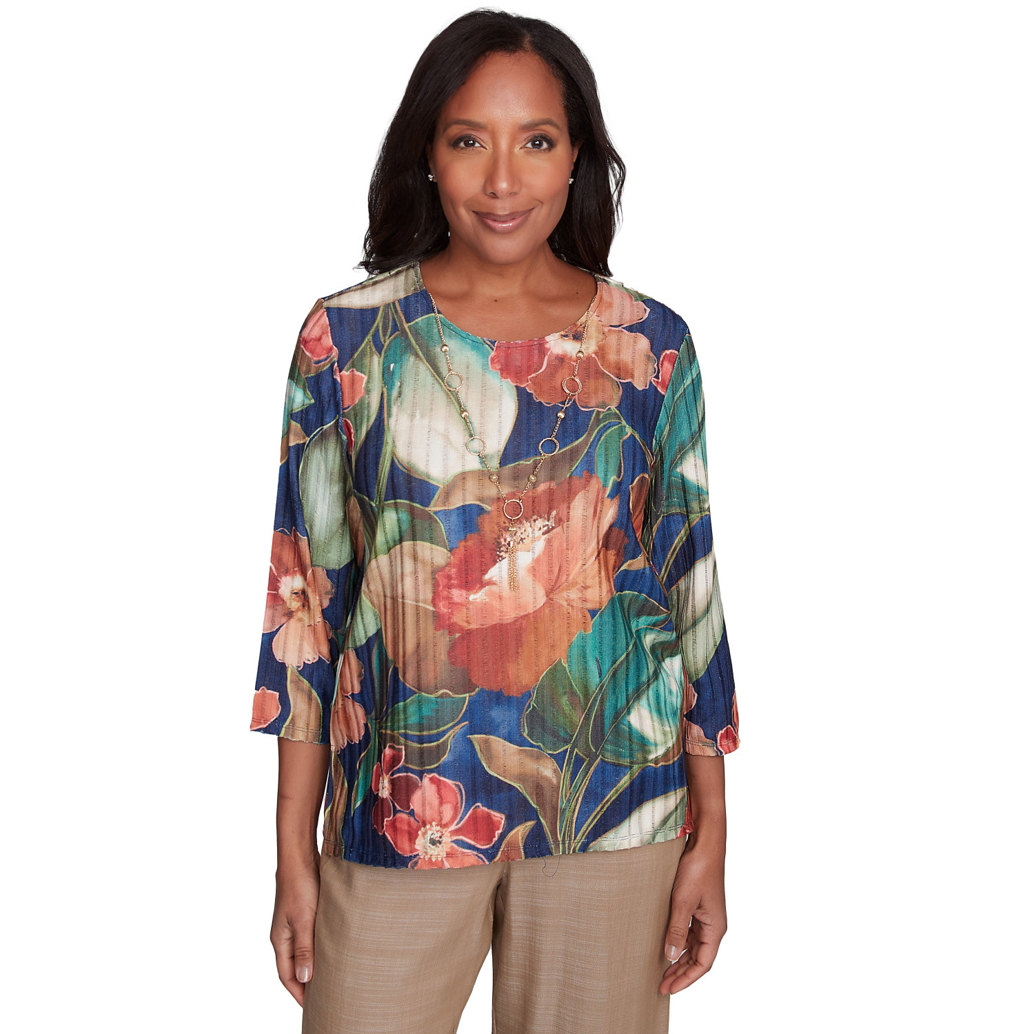 Women's Dramatic Summer Floral Top With Necklace