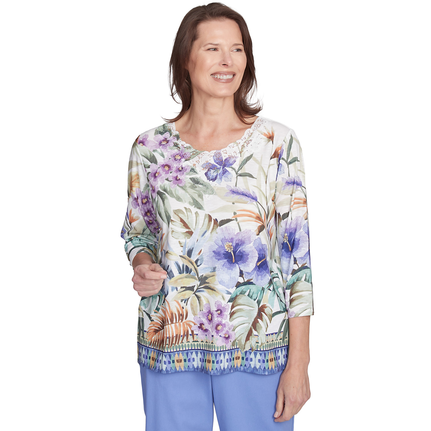 Women's Tropical Floral Border Top