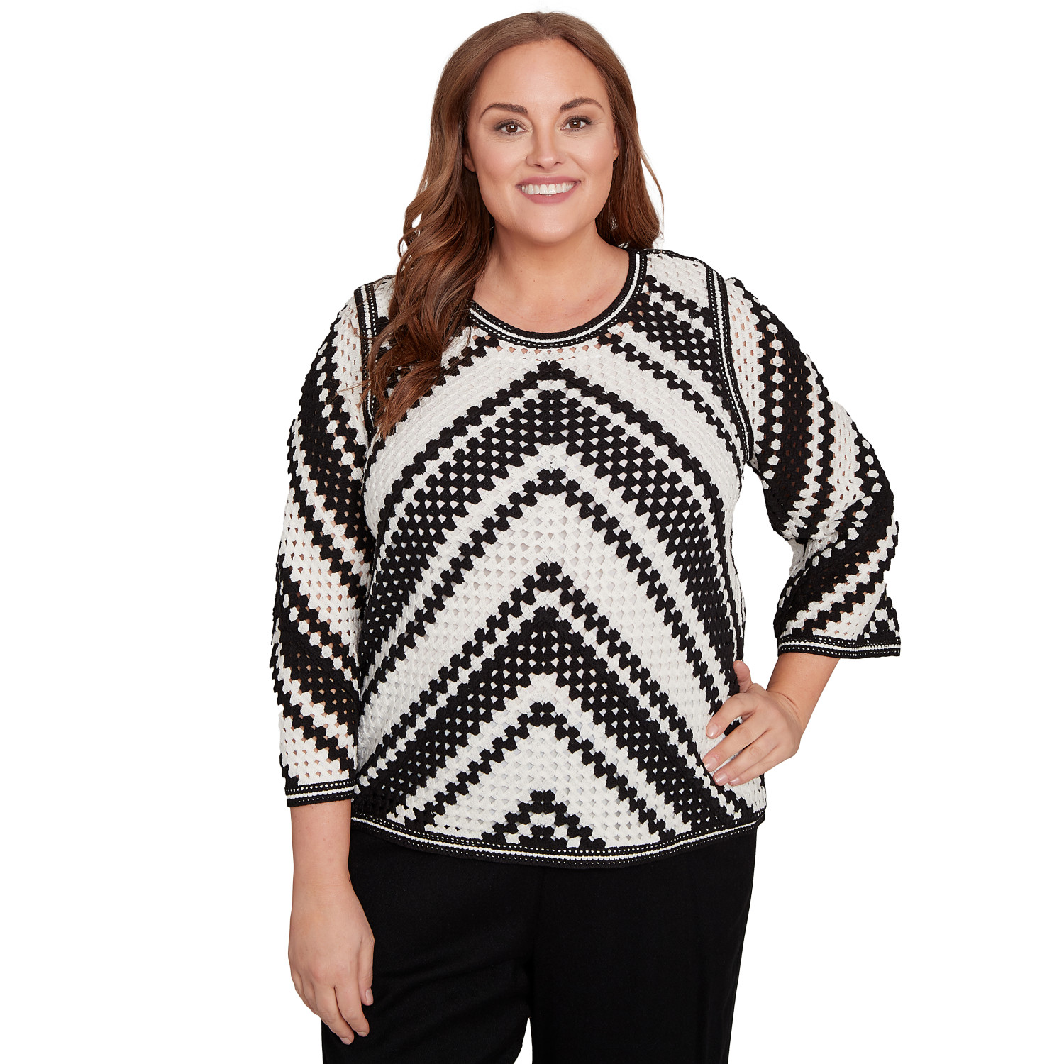 Plus Women's Chevron Crochet Bell Sleeve Top