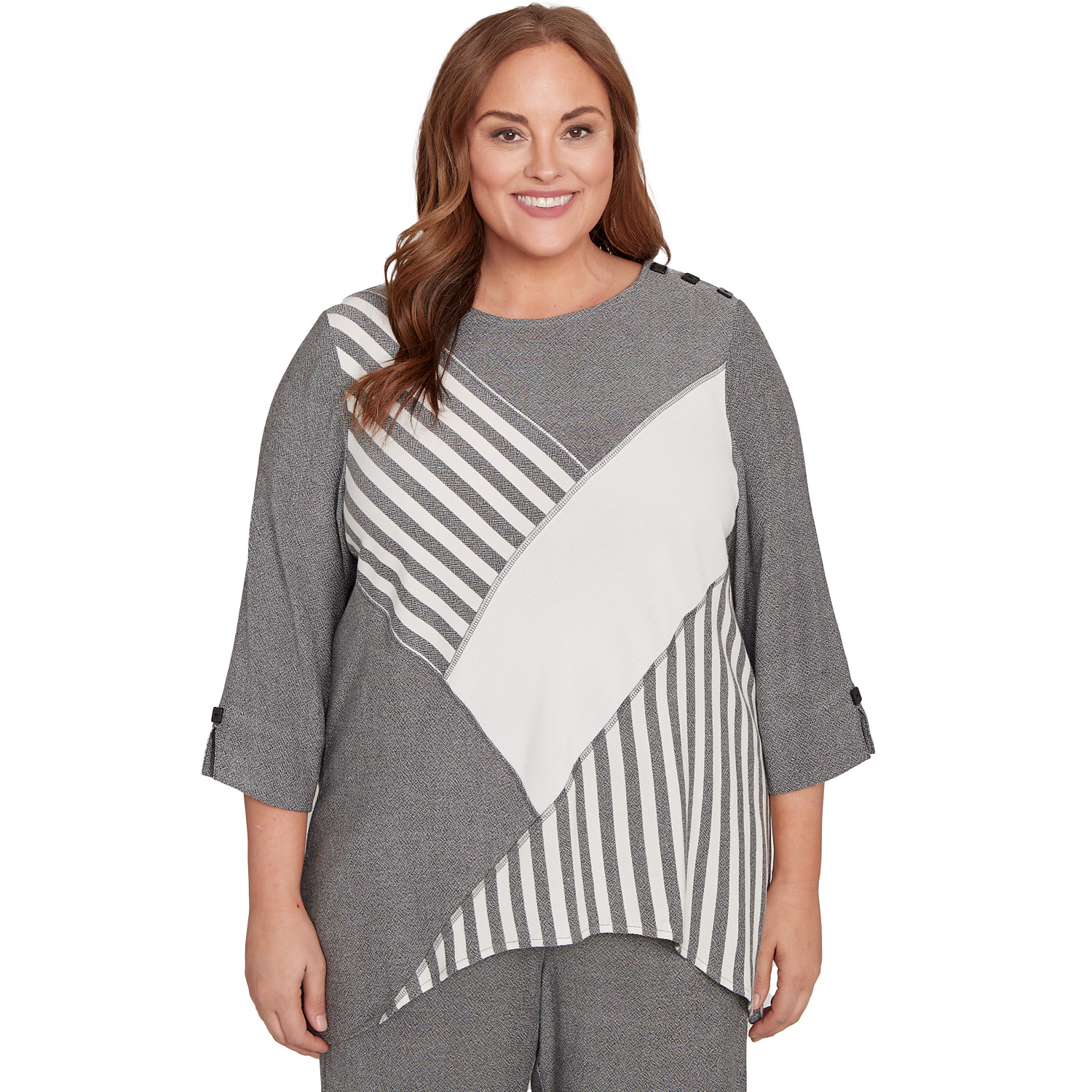 Plus Women's Diagonal Spliced Stripe Top