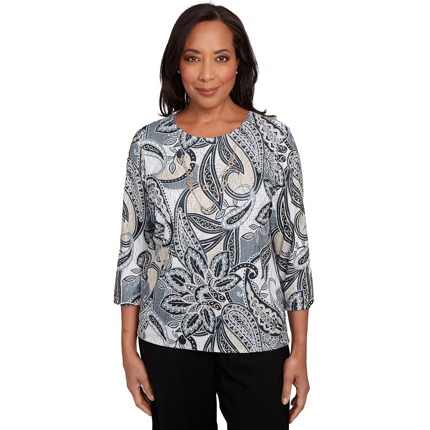 Women's Reversible Paisley Top With Necklace