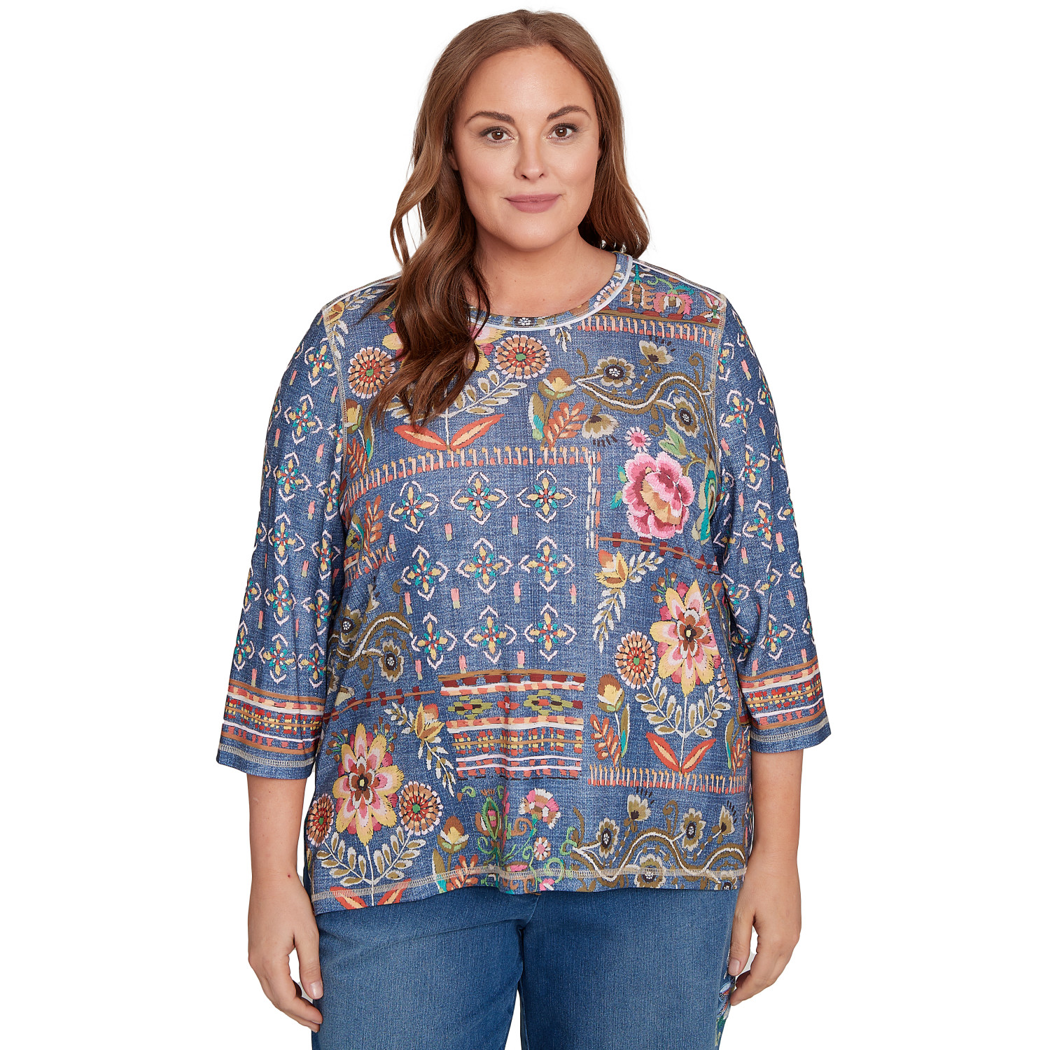 Plus Women's Mixed Pattern Floral Patch Top
