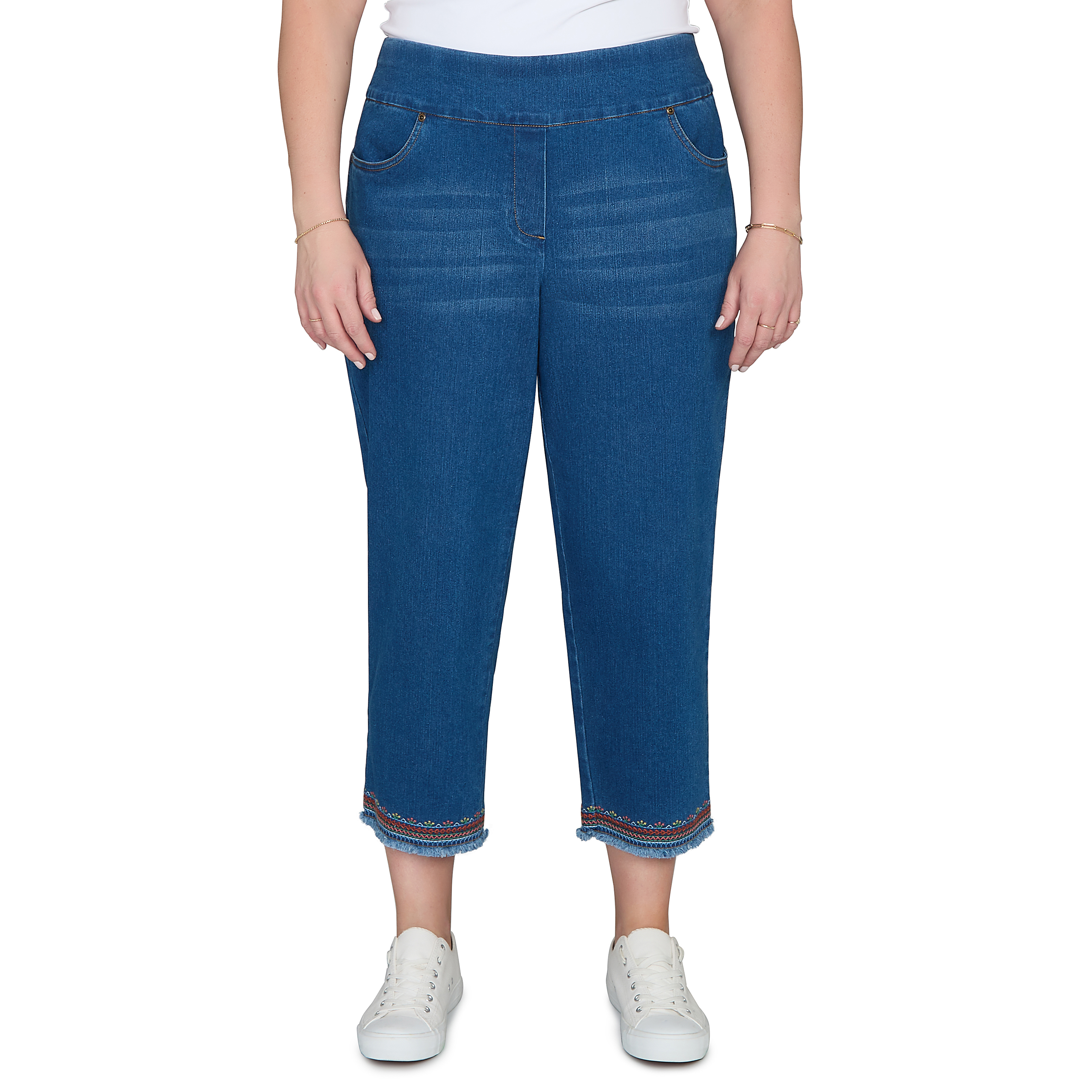 Plus Women's Border Fringe Denim Ankle Pant