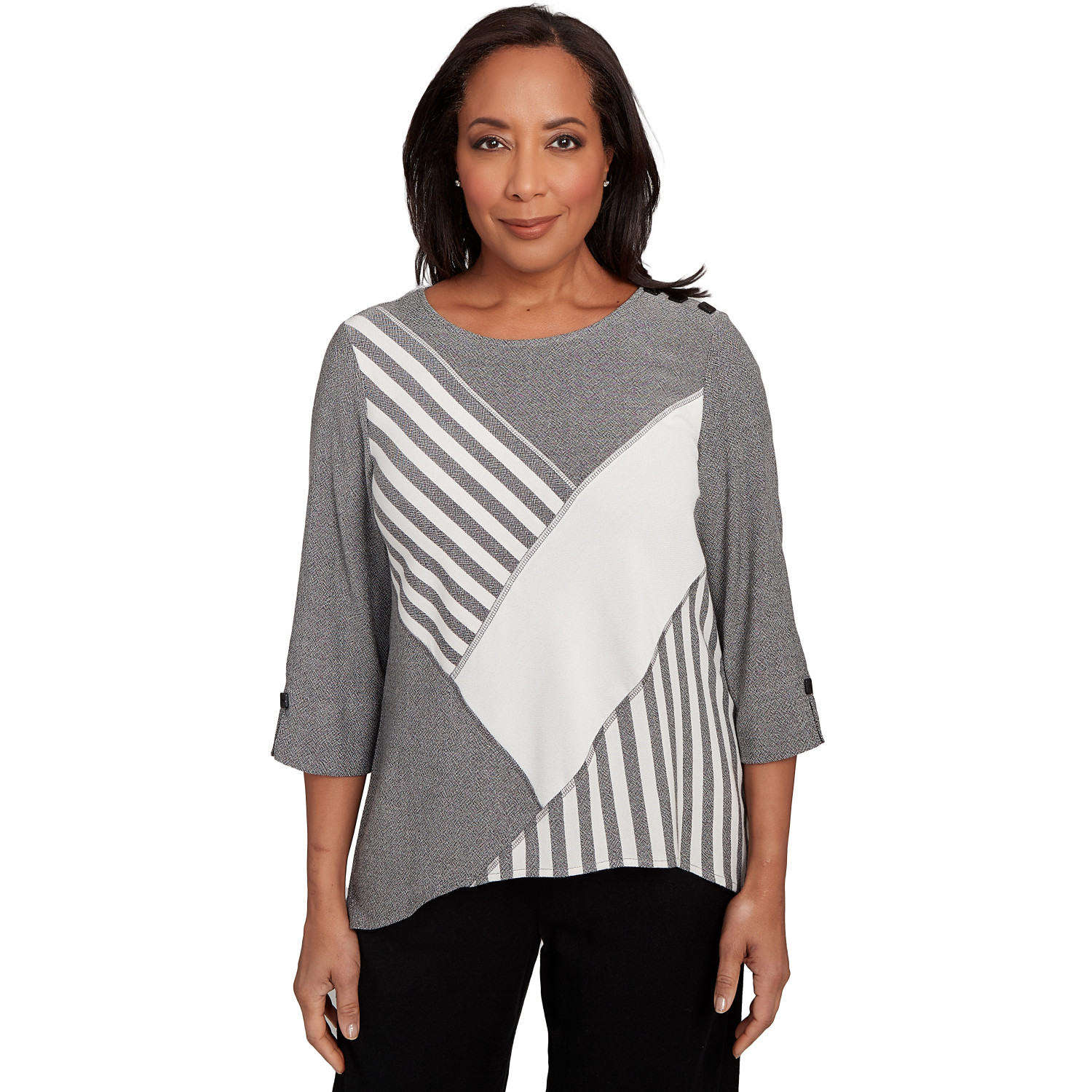 Petite Women's Diagonal Spliced Stripe Top