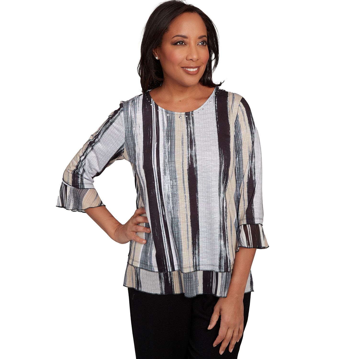 Women's Etched Stripe Bell Sleeve Top