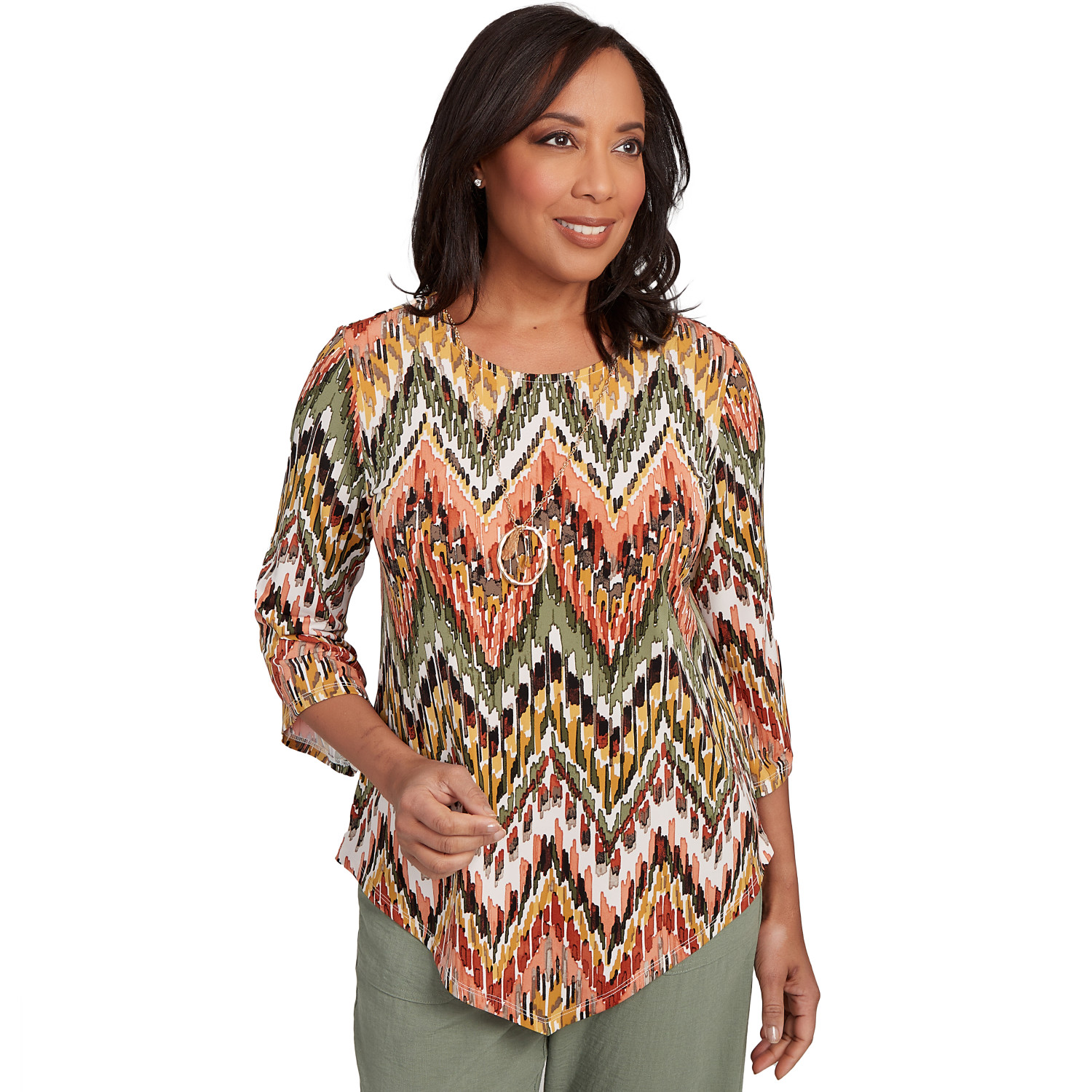 Women's Ikat Chevron Top With Necklace