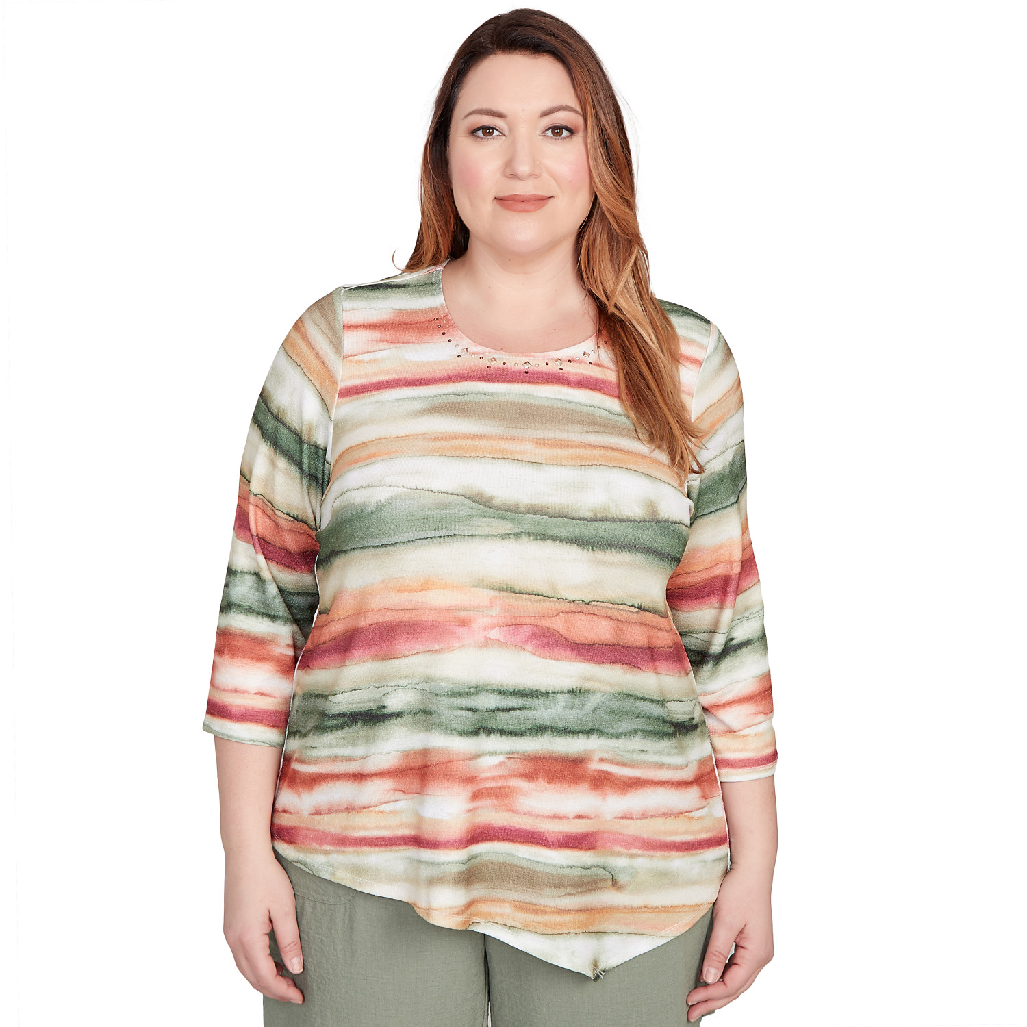 Plus Women's Watercolor Stripe Top