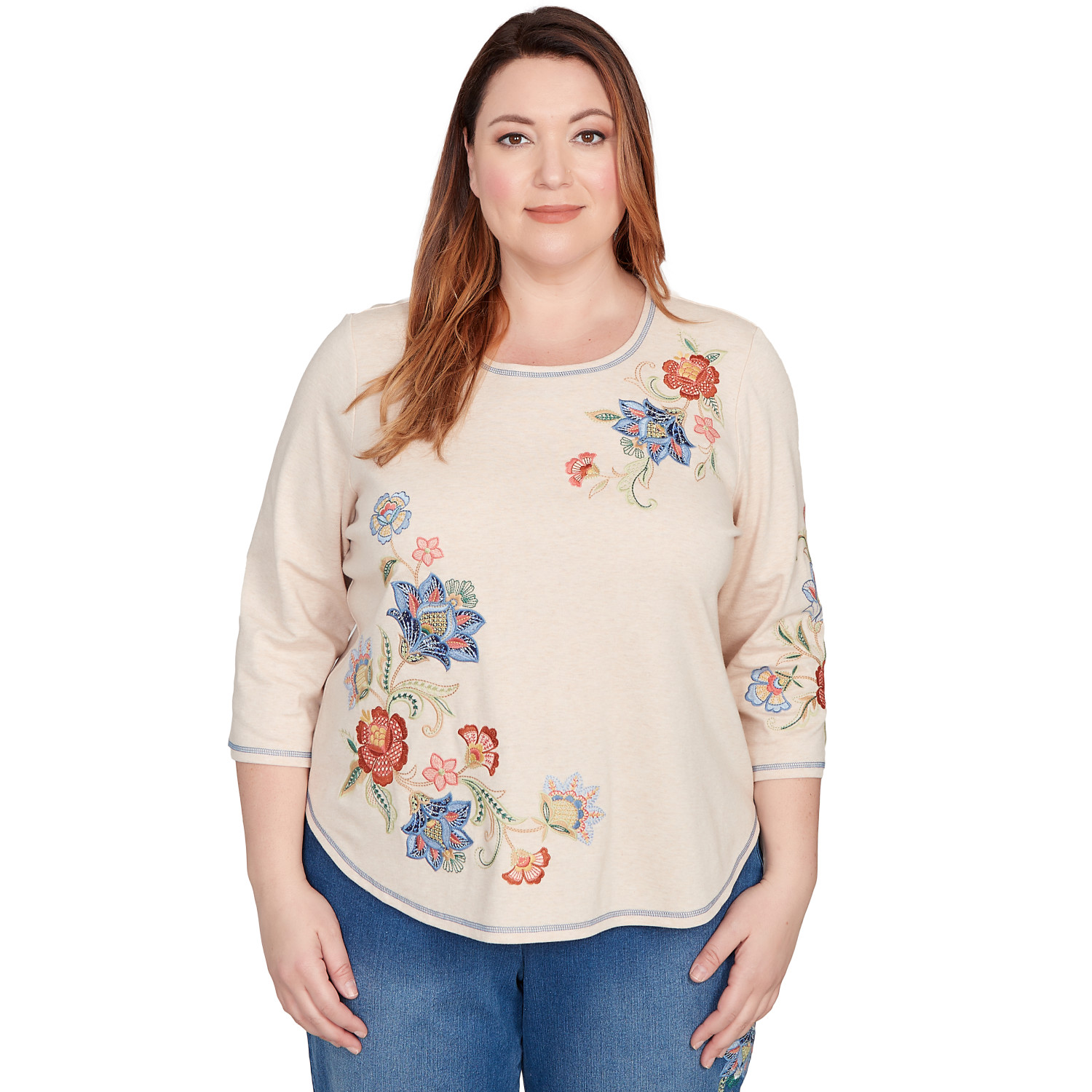 Plus Women's Asymmetrical Floral Embroidered Top