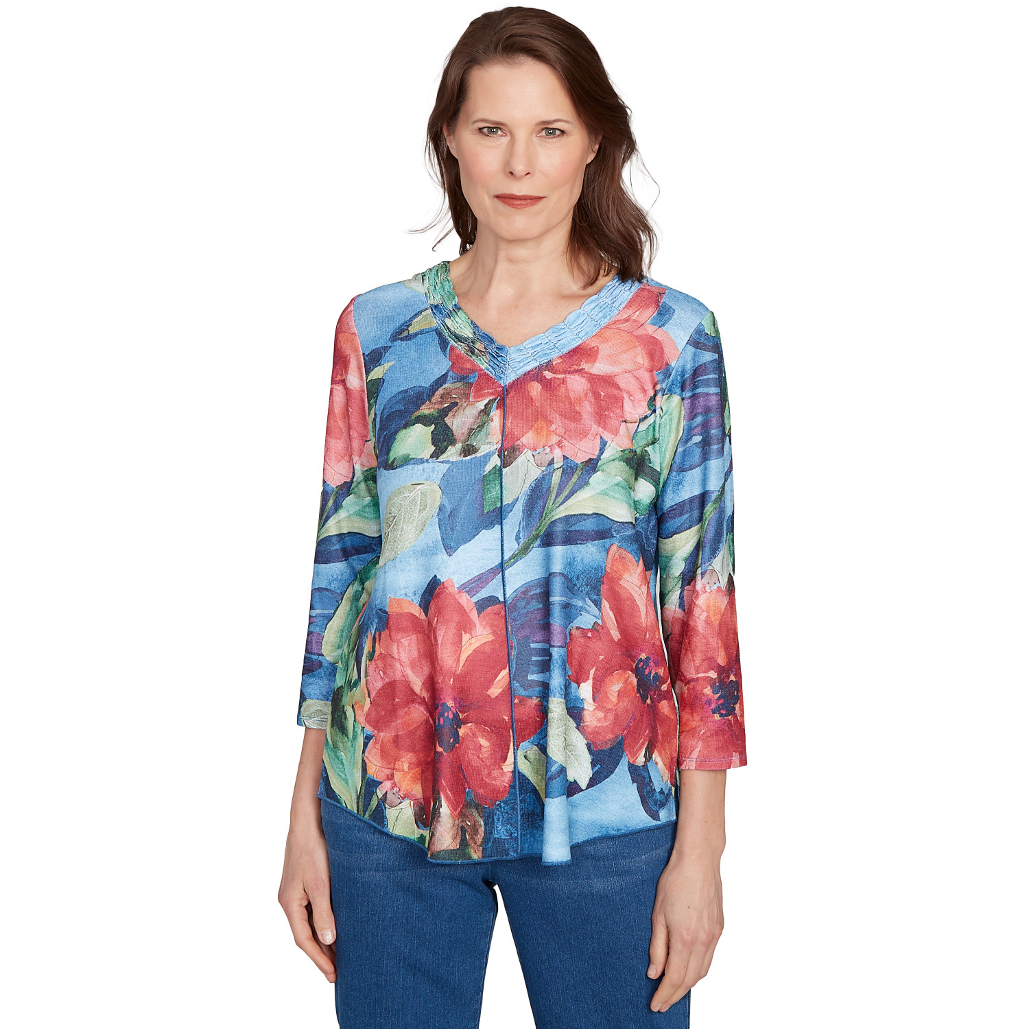 Women's Dramatic V-Neck Floral Top