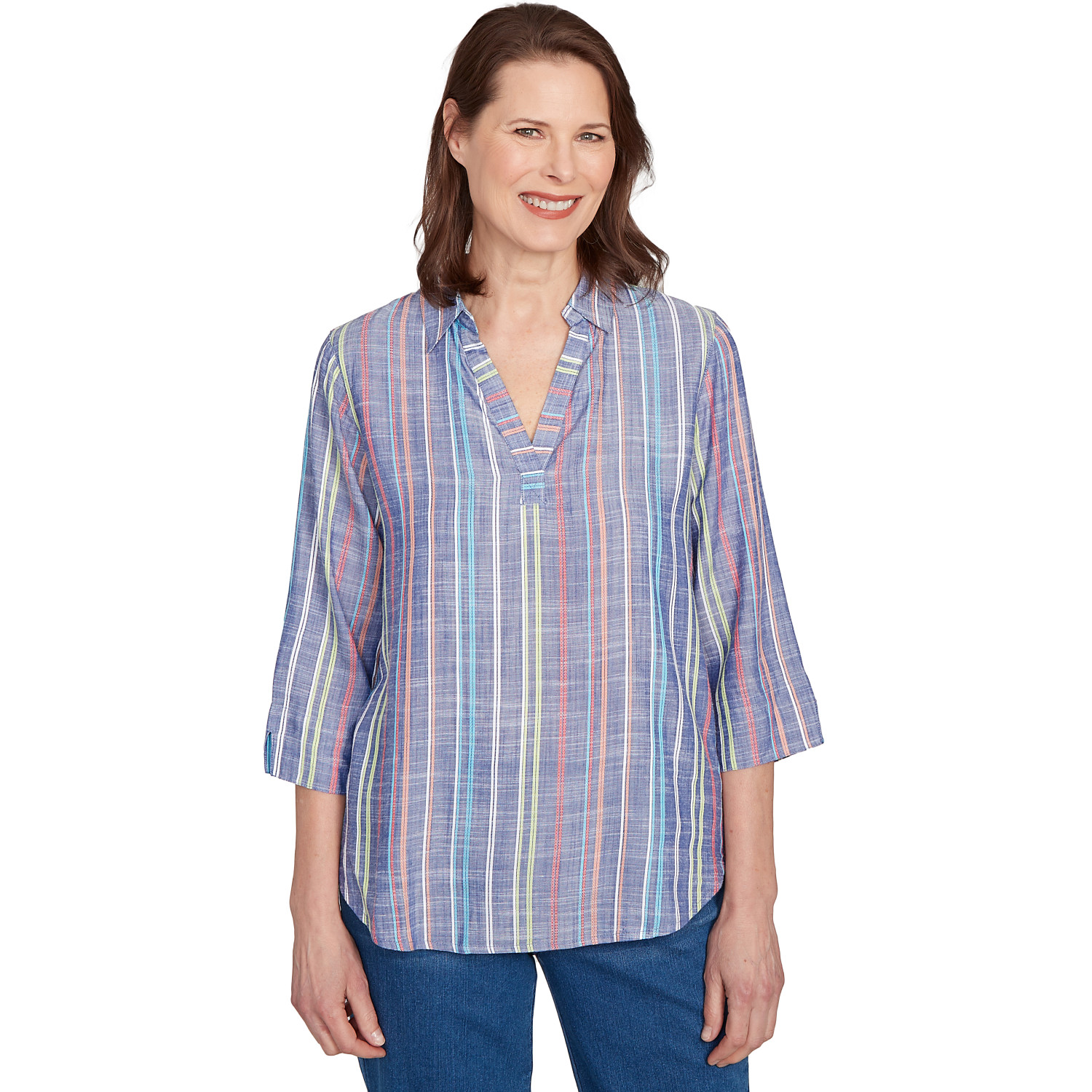Women's Textured Multi Stripe Collared Top