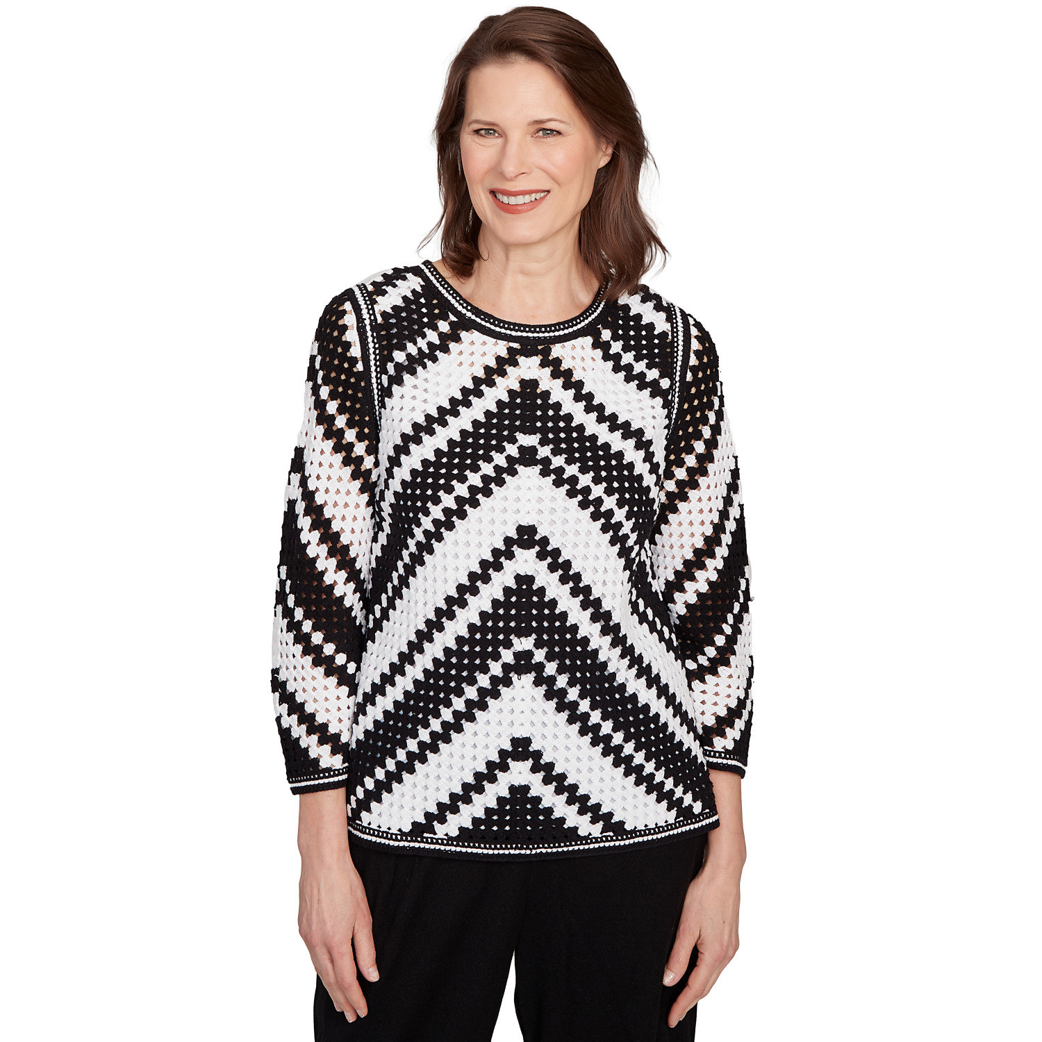 Petite Women's Chevron Crochet Bell Sleeve Top