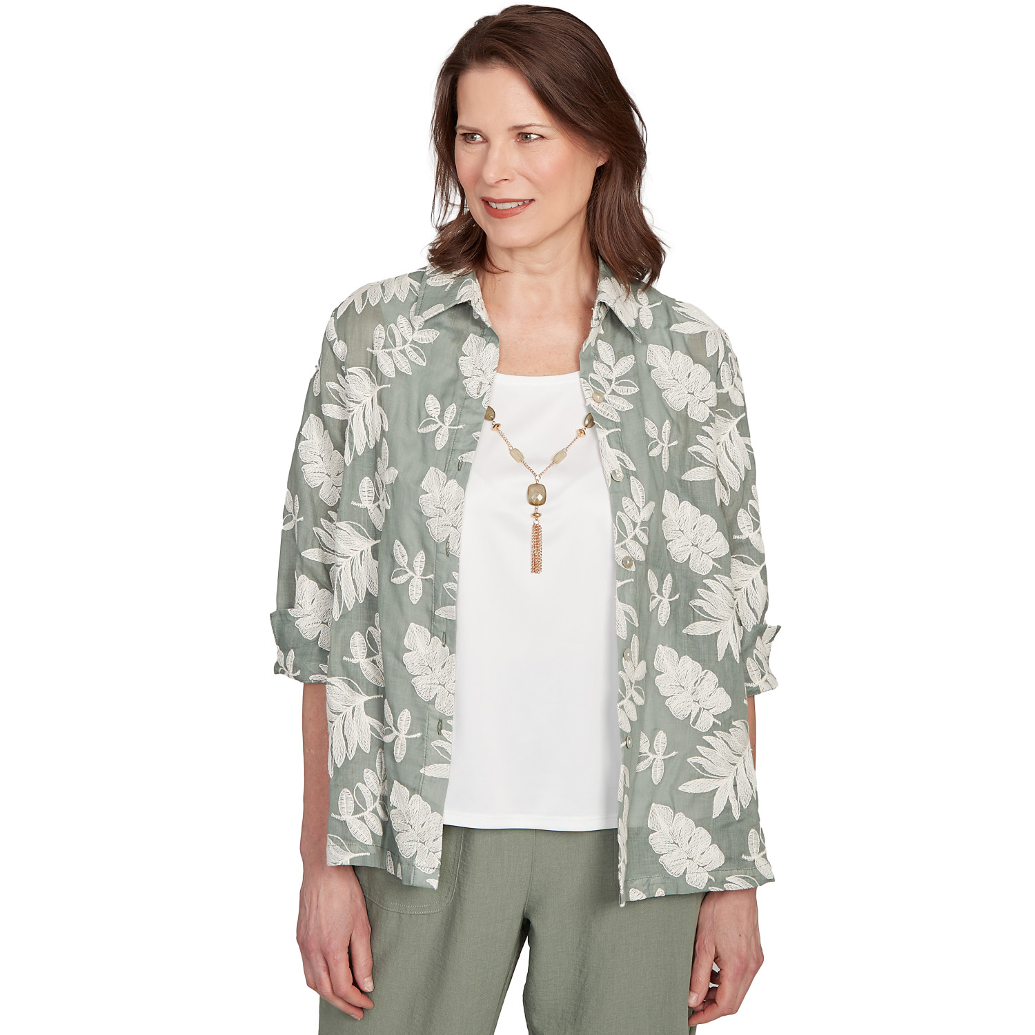 Petite Women's Soutache Leaf Two In One Top With Necklace
