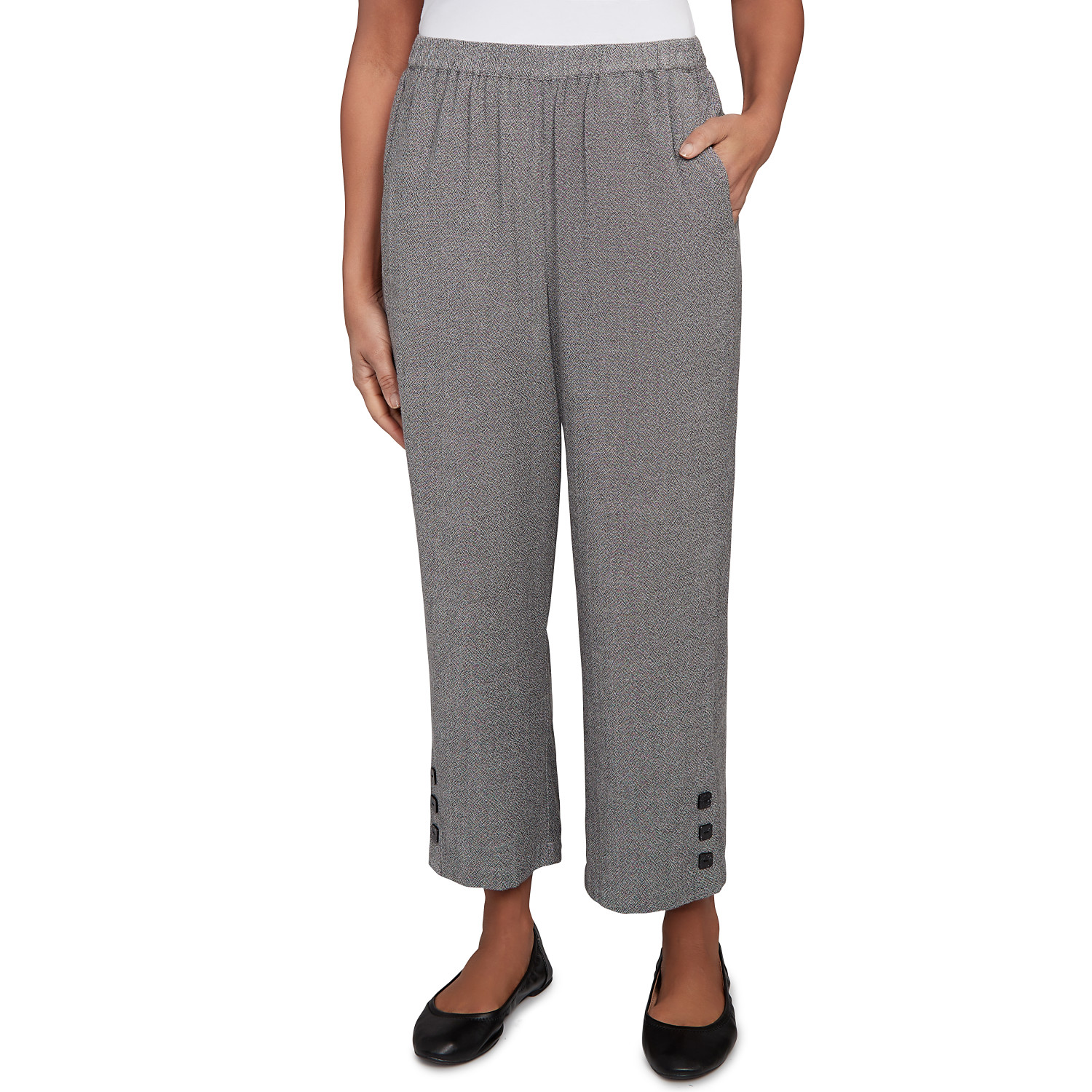 Petite Women's Button Cuffed All Around Elastic Ankle Pant