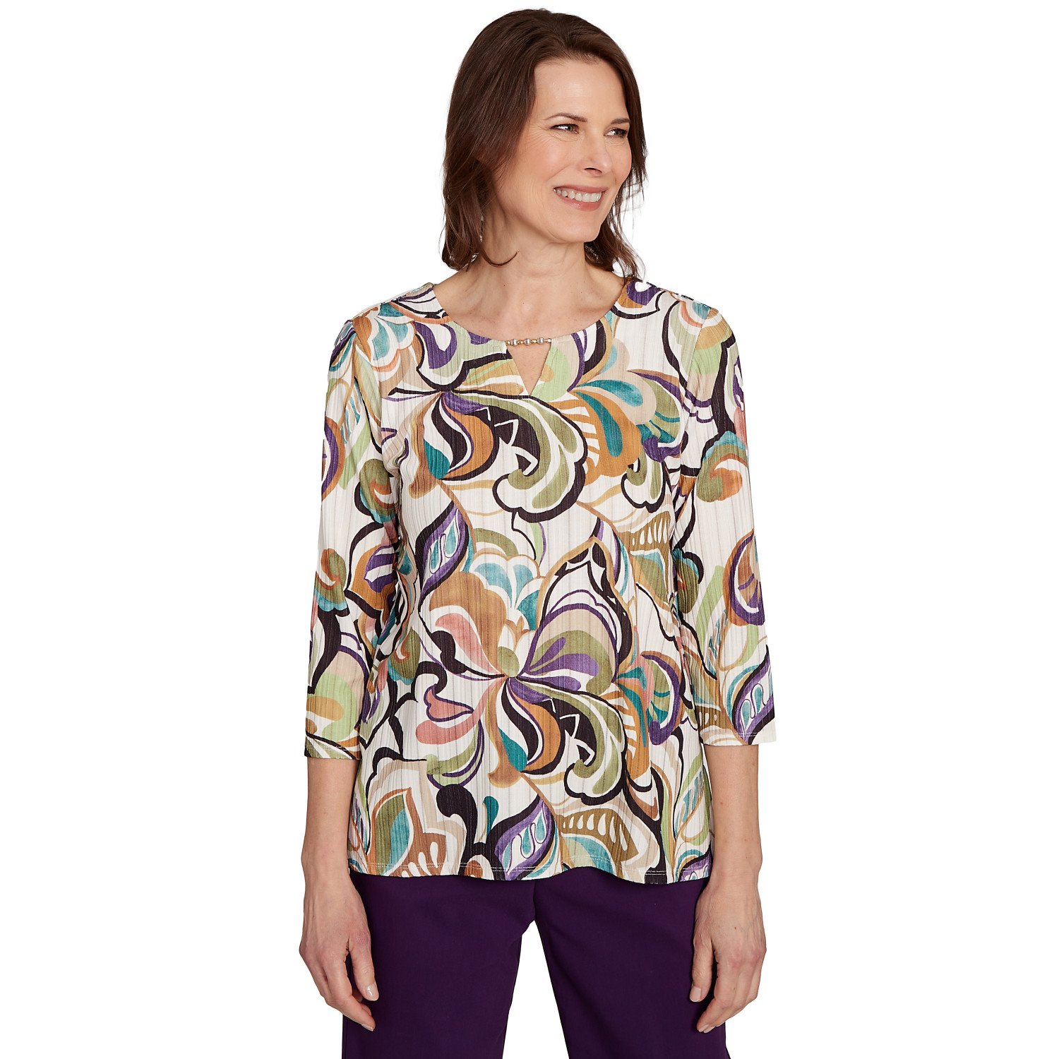 Women's Abstract Scroll Split Neck Top