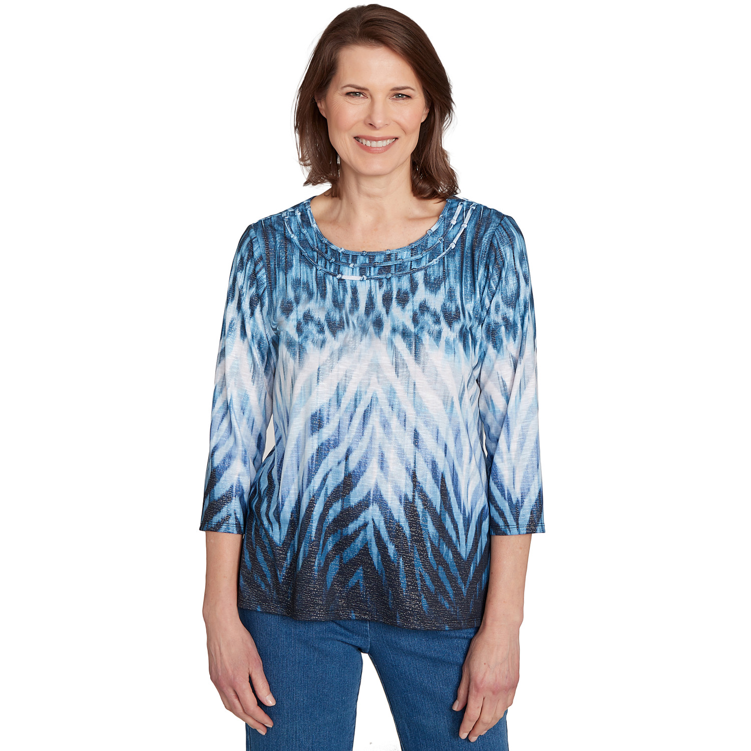 Women's Ombre Animal Skin Three Quarter Sleeve Top