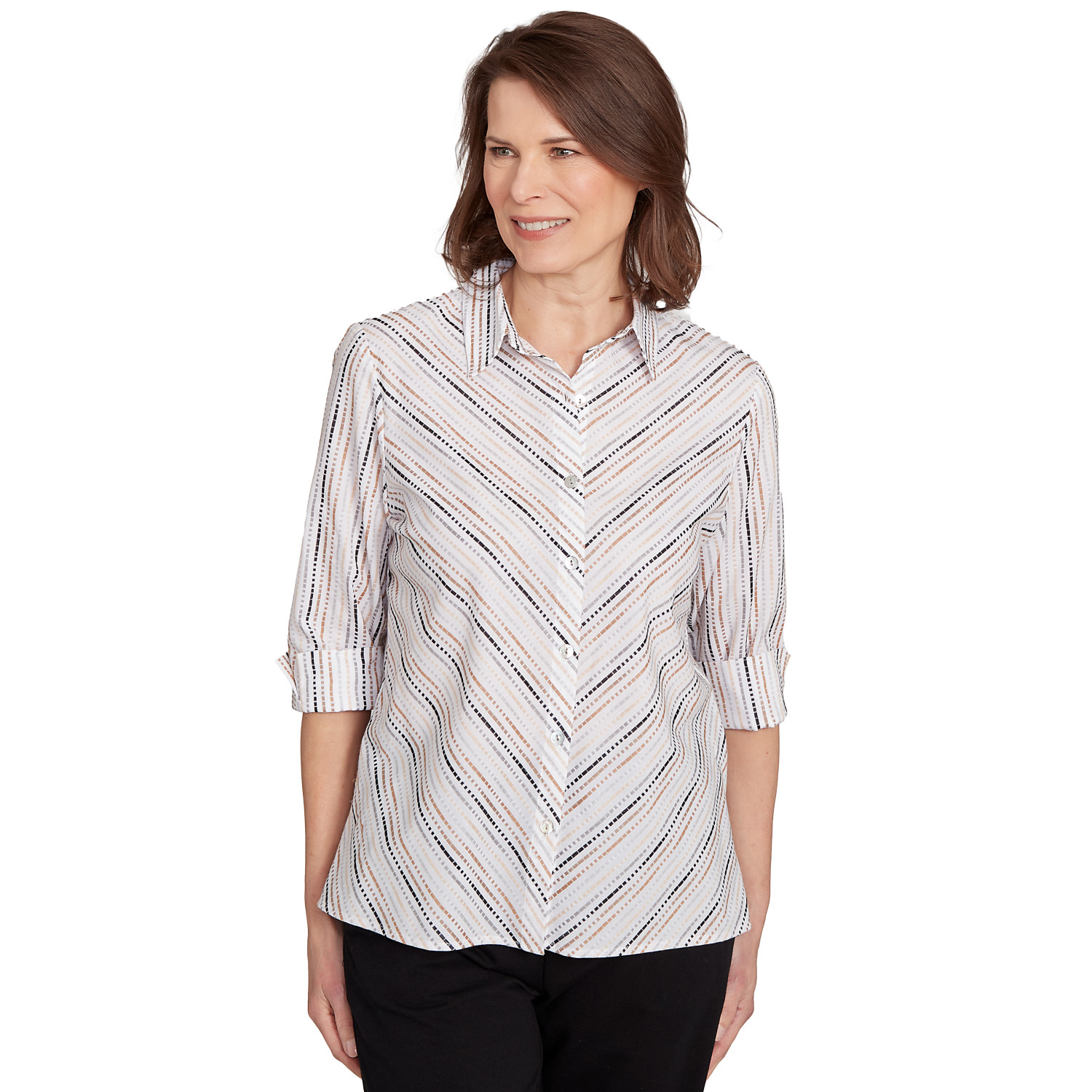 Women's Mitered Textured Stripe Button Front Top