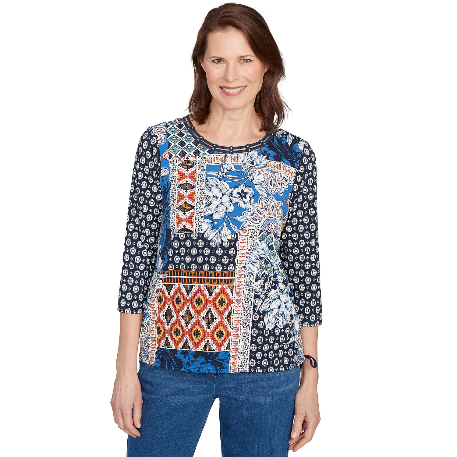 Women's Batik Patchwork Drawstring Closure Top
