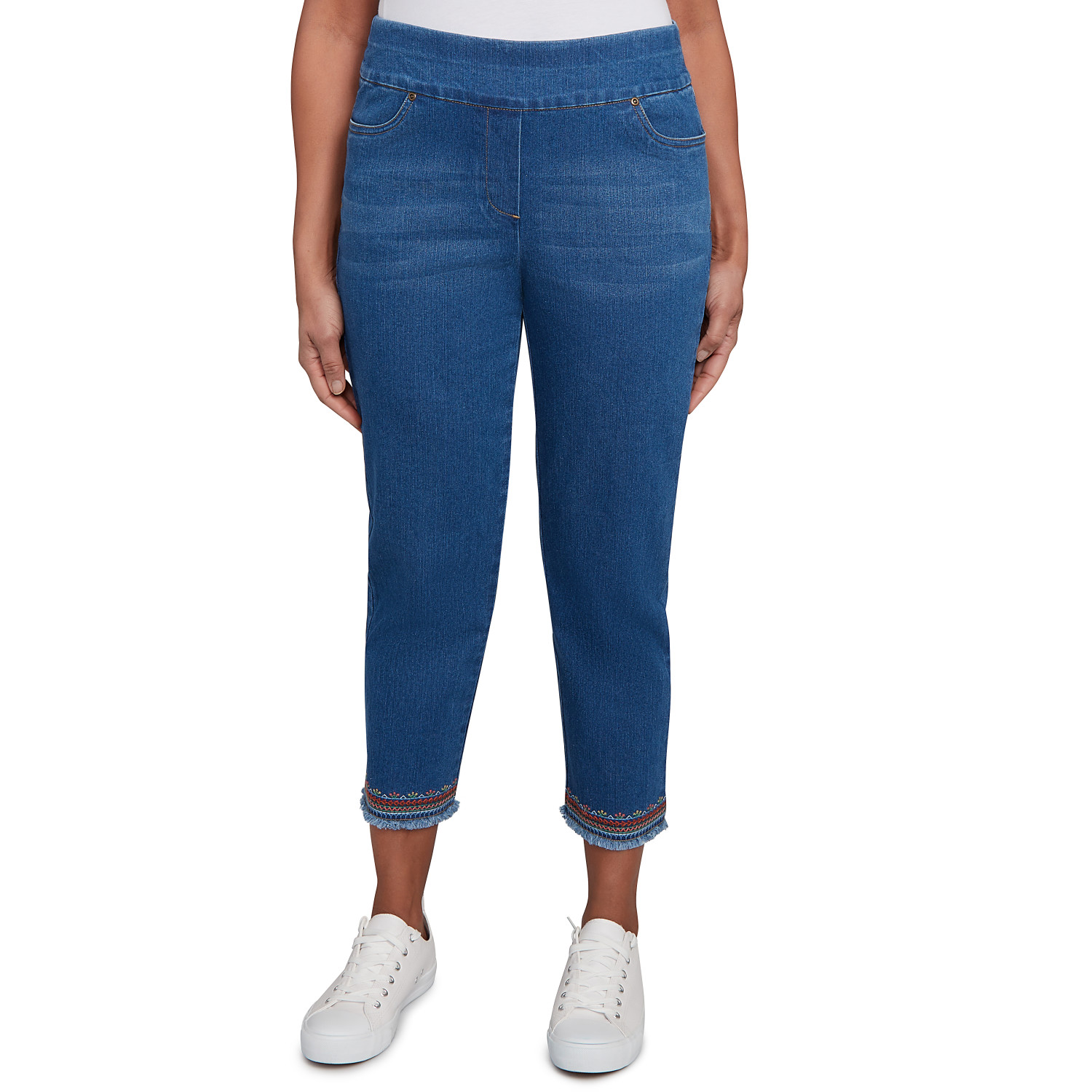 Petite Women's Border Fringe Denim Ankle Pant