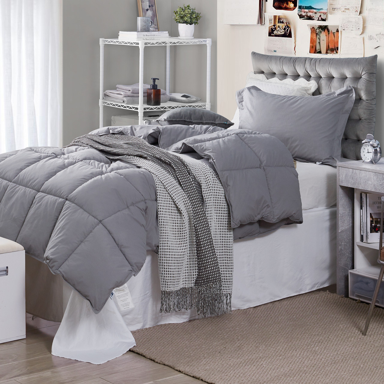 Wake In Cloud Set Copripiumino 3 Pezzi | 100% Cotone Con Imbottitura In Microfibra | Grigio Con Stelle E Razzi | Singolo 173x228 Cm - 4