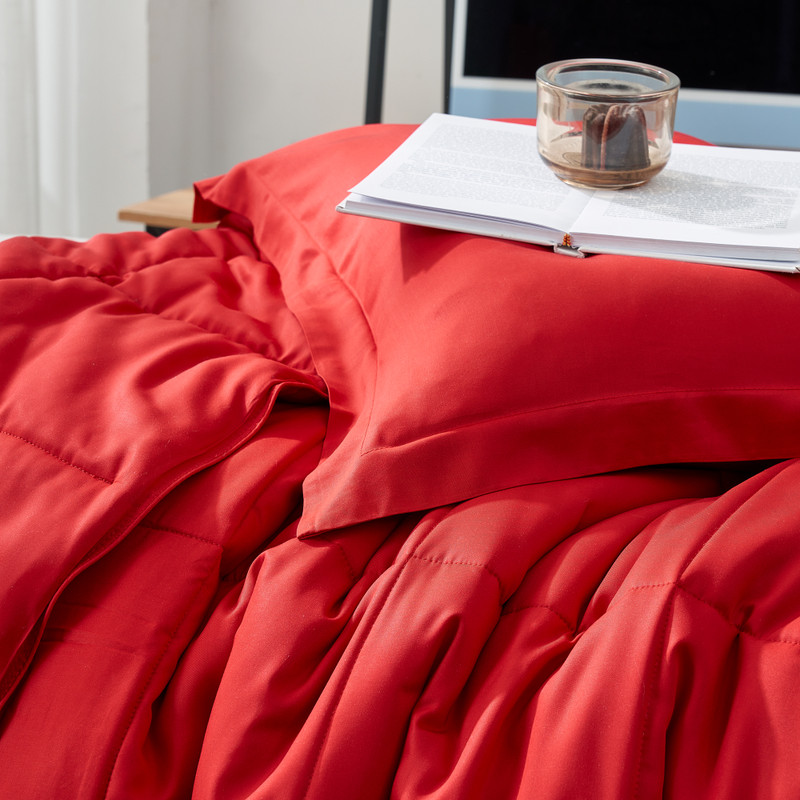 Extra Long and Extra Wide Twin, Queen, or King Cooling Coma Inducer Comforter and Red Pillow Sham Set