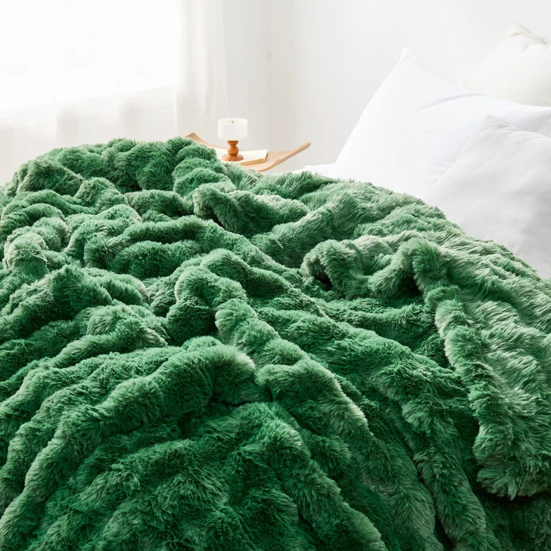 Green XL Twin, XL Queen, or XL King Plush Blanket Extra Long and Extra Wide Throw Blanket Made with Faux Fur Bedding Materials