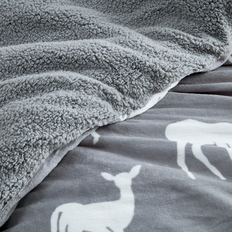 Grey Twin, Queen, or King Oversized Comforter with White Deer Design Animal Lover Bedding