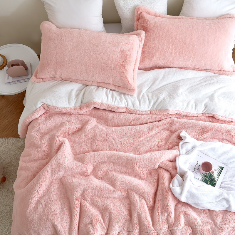 Pink and White XL Queen or XL King Comforter Made with Machine Washable Bedding Materials