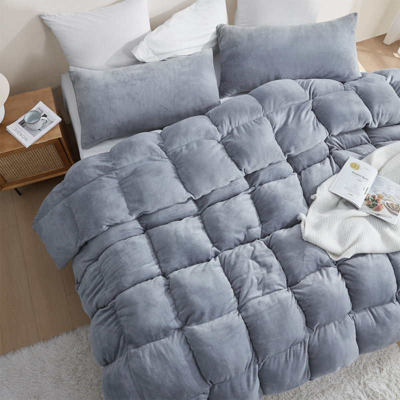 Neutral Gray Plush Comforter Oversized Bedspread Set