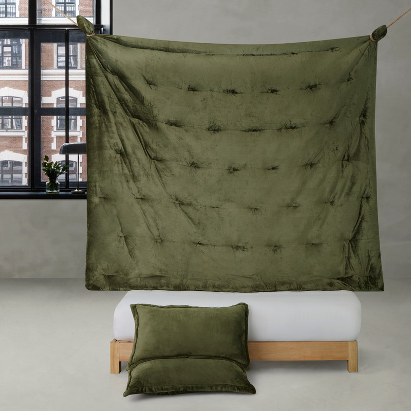 Extra Long and Extra Wide Green Twin XL, Queen XL, King XL, or Alaskan King Plush Comforter Set