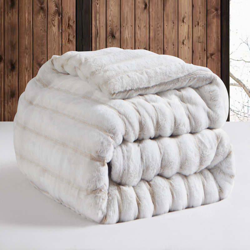 Extra Long and Extra Wide Twin, Queen, or King Faux Fur Comforter Set Luxurious Chunky Bunny Plush