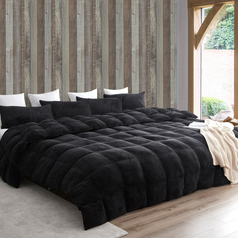Easy to Match XL Twin, XL Full, XL Queen, XL King, and XL Alaskan King Oversized Comforter Set with Matching Black Pillow Covers