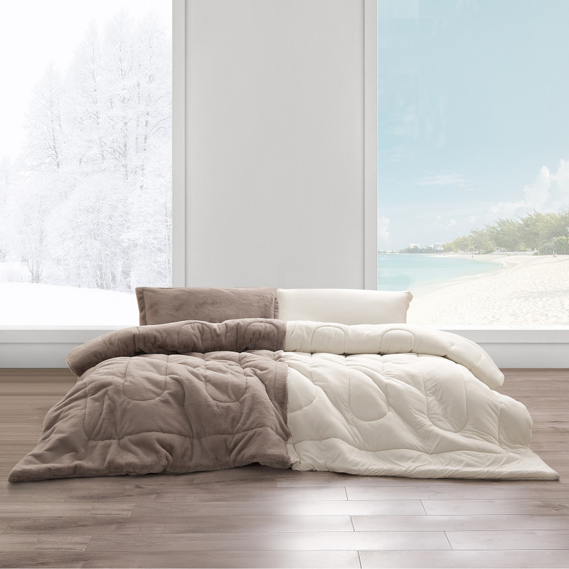 Opposites Attract - Coma Inducer Oversized Comforter - Plush Brown Bear + Cooling Beige Cream