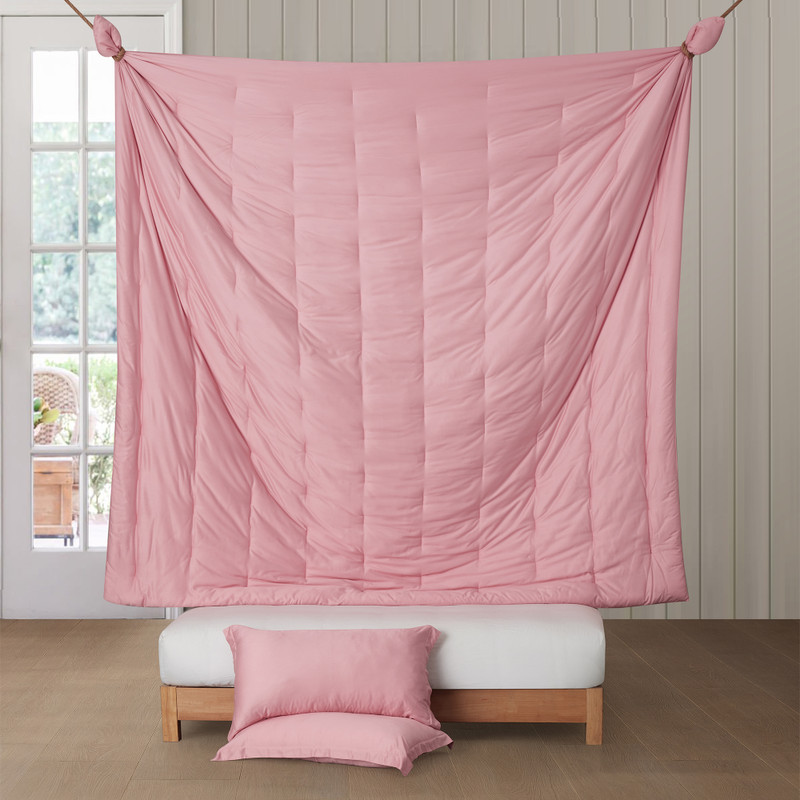 Extra Long and Extra Wide Twin, Queen, or King Bamboo Comforter and Matching Pink Pillow Sham Set
