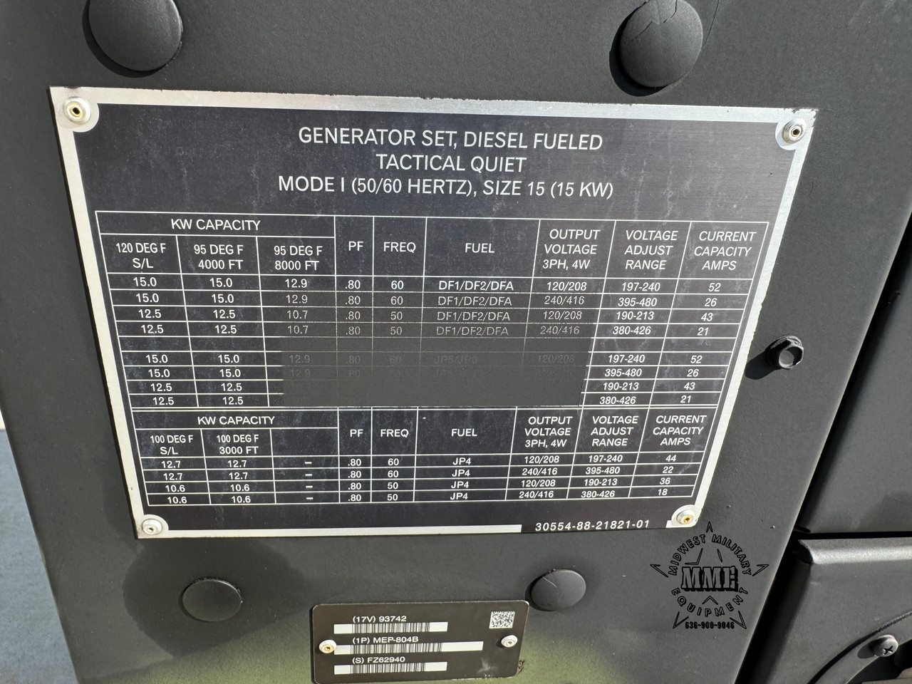 2006 15 KW MEP-804A DIESEL MILITARY TACTICAL QUIET GENERATOR (36 