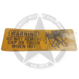 DECAL WARNING SURGE TANK