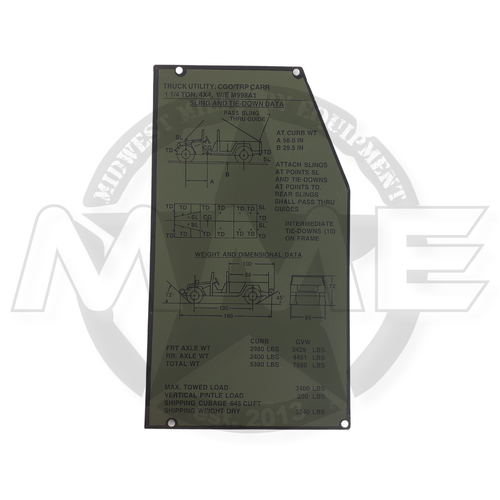 DECAL WGT & DIMENSIONS M998A1