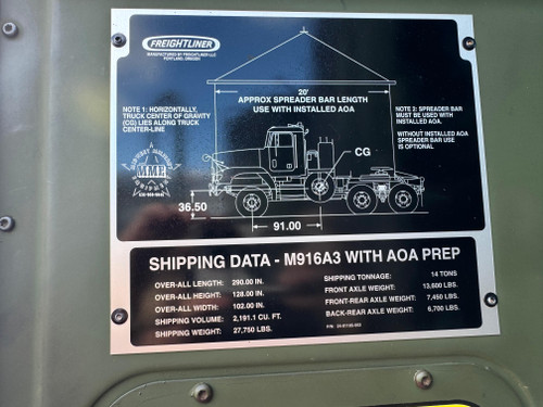 2008 M916A3 Freightliner 6x6 Semi Truck Tractor / 45,000 LB Rear Winch