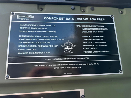 2008 M916A3 Freightliner 6x6 Semi Truck Tractor / 45,000 LB Rear Winch