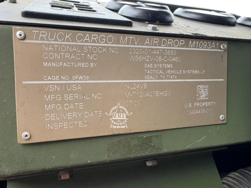 2009 BAE Systems M1093A1R MTV 6x6 5 Ton Cargo Truck W/ Air Conditioning 
