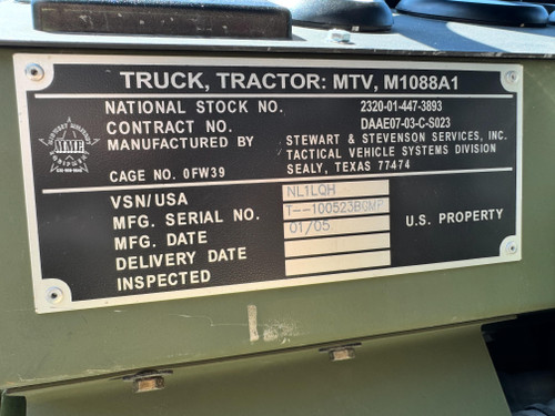 2005 Stewart & Stevenson M1088A1R 5 Ton 6x6 Military Tractor Truck Semi