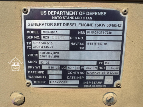 15 KW MEP-804A DIESEL MILITARY TACTICAL QUIET GENERATOR (310 Hours)