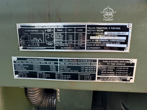 2002 Am General M931A1 5 TON MILITARY 6 X 6 Semi Truck