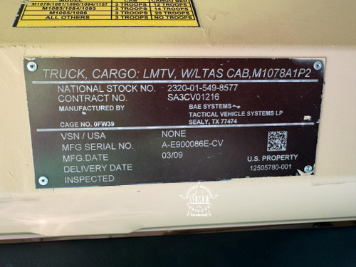 2009 BAE Systems M1078a1 P2 LTAS Armored 4x4 Cargo Truck