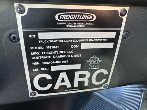 2009 M916A3 Freightliner 6x6 Semi Truck Tractor / 45,000 LB Rear Winch
