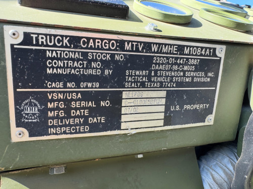 2002 STEWART & STEVENSON M1084A1 6X6 5 Ton Cargo TRUCK  W / REAR MATERIAL HANDLING CRANE