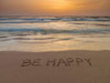 Sand writing - Word Be Happy written on beach Poster Print by  Assaf Frank - Item # VARPDXAF20150526077