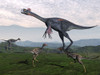 Gigantoraptor surrounded by small Mononykus dinosaurs Poster Print - Item # VARPSTEDV600241P